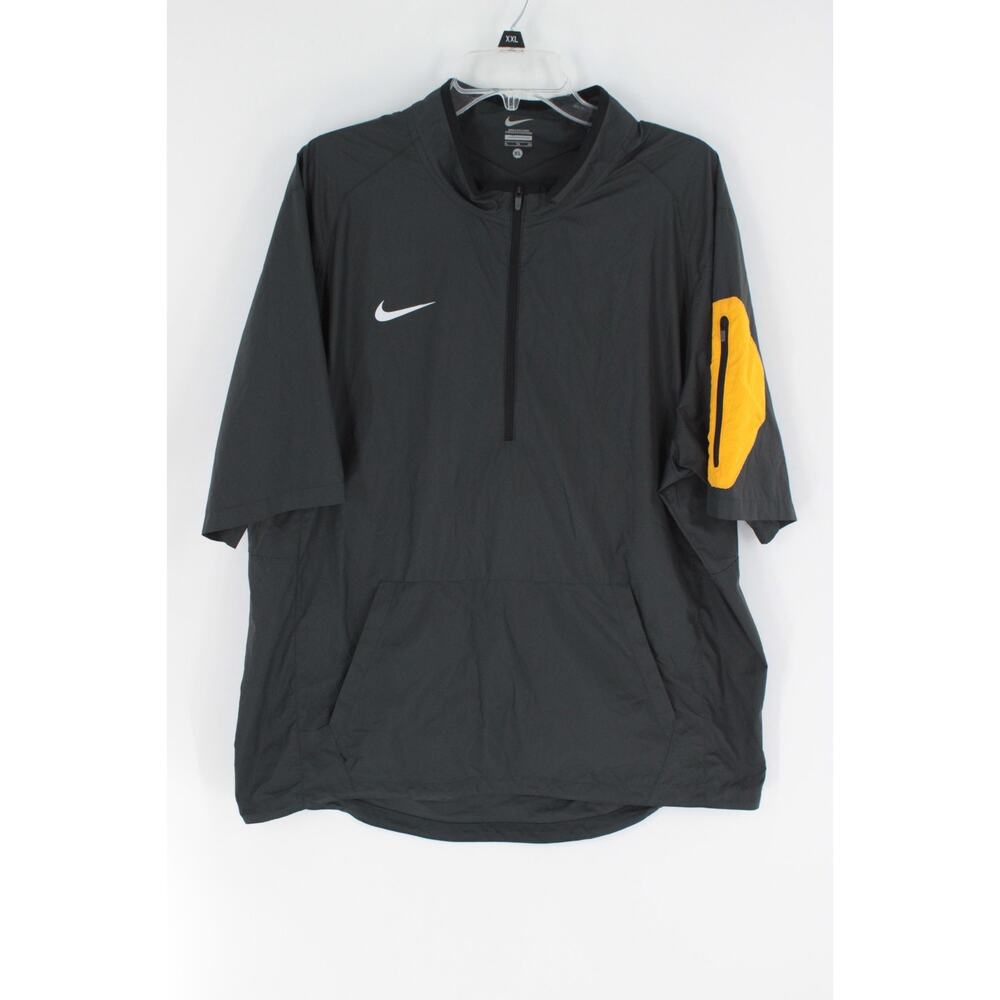 Nike Windbreaker Mens XL Black Short Sleeve Half Zip Pouch Pocket Drawstring